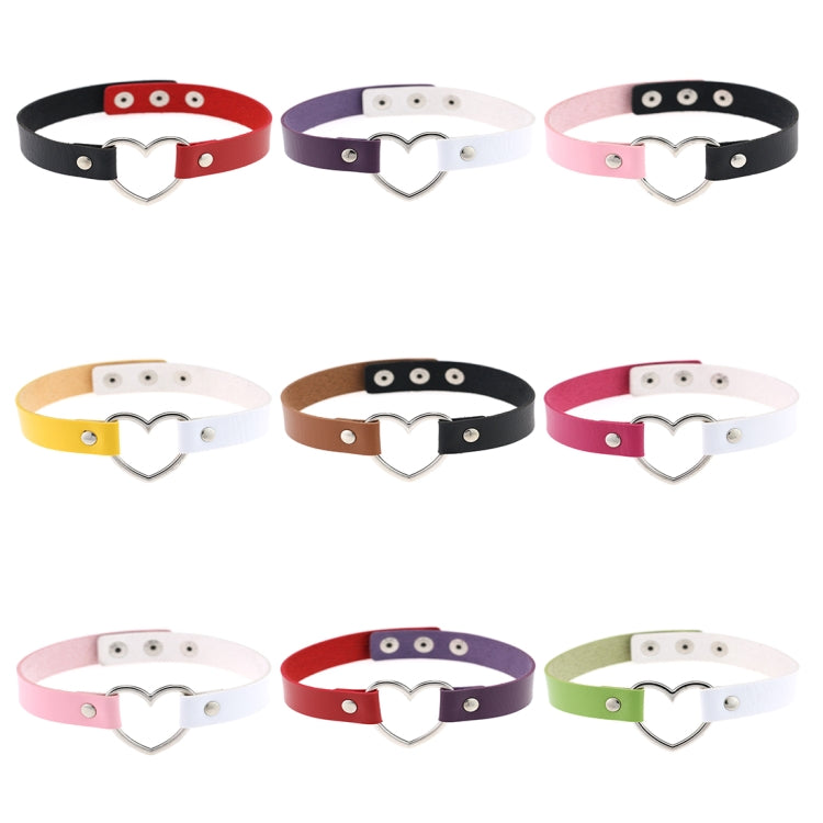 Japanese Harajuku PU Leather Heart Shape Punk Collar Fashion Female Choker Necklace, Random Color Delivery