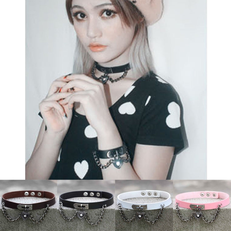 European and American Harajuku Punk Heart-shape Lock Leather Collar Choker Bracelet, Random Color Delivery