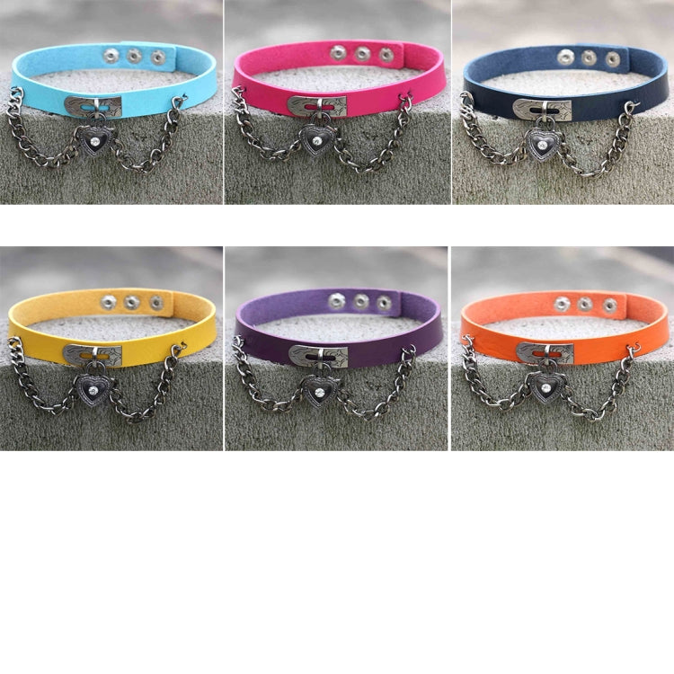 European and American Harajuku Punk Heart-shape Lock Leather Collar Choker Bracelet, Random Color Delivery