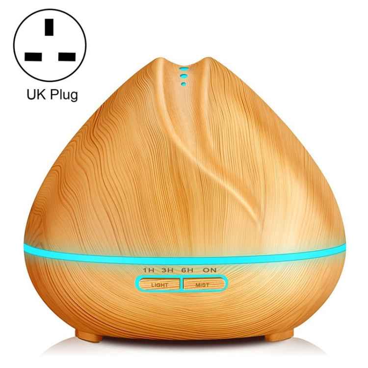 Peach Shape Wood Grain Remote Control Ultrasonic Humidifier Aromatherapy Machine Automatic Alcohol Sprayer with LED Lights, Capacity: 400mL, UK Plug (Dark Wood Color)