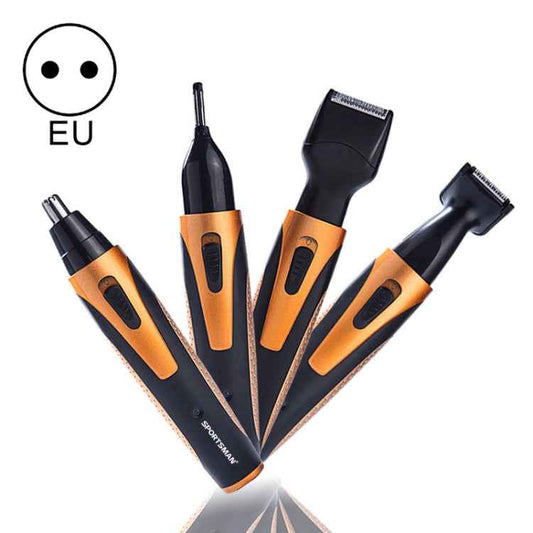 SPORTSMAN Four-in-one Electric Rechargeable Ear Nose Trimmer Beard Face Shaver Eyebrows Hair Trimmer For Men, EU Plug(gold)