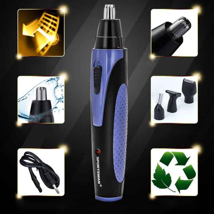 SPORTSMAN Four-in-one Electric Rechargeable Ear Nose Trimmer Beard Face Shaver Eyebrows Hair Trimmer for Men, US Plug(blue 110v)