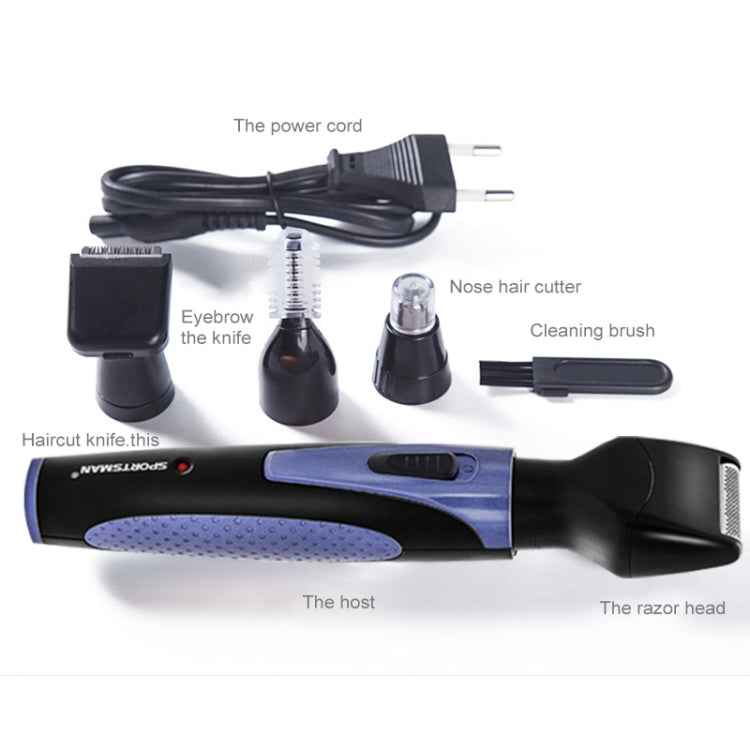 SPORTSMAN Four-in-one Electric Rechargeable Ear Nose Trimmer Beard Face Shaver Eyebrows Hair Trimmer for Men, US Plug(blue 110v)
