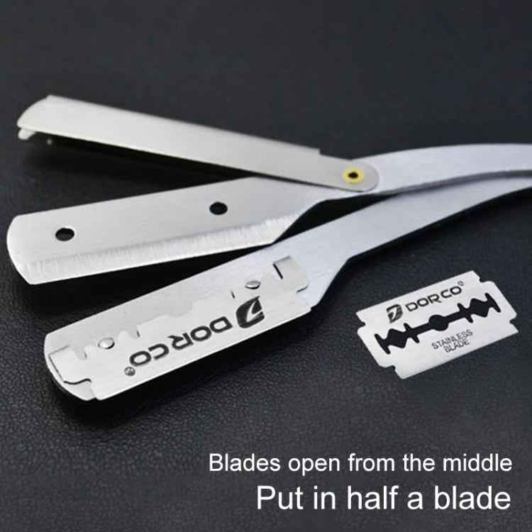 Hairdresser Vintage Razor Stainless Steel Double-sided Blade Holder Haircut Shaved Eyebrow Knife Holder(Silver)