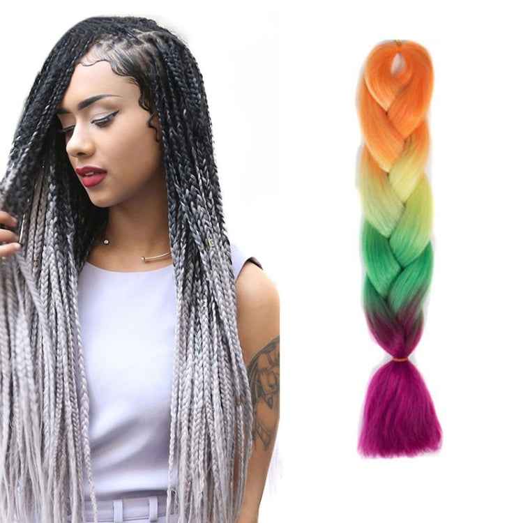 Fashion Color Gradient Individual Braid Wigs Chemical Fiber Big Braids, Length: 60cm(25 Black+Red+Yellow+White)