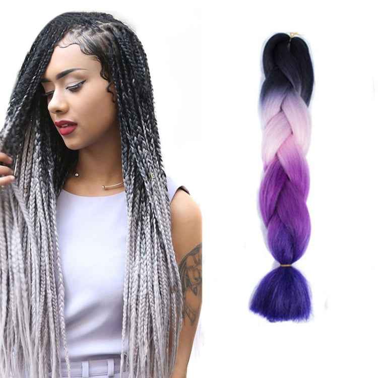 Fashion Color Gradient Individual Braid Wigs Chemical Fiber Big Braids, Length: 60cm(25 Black+Red+Yellow+White)