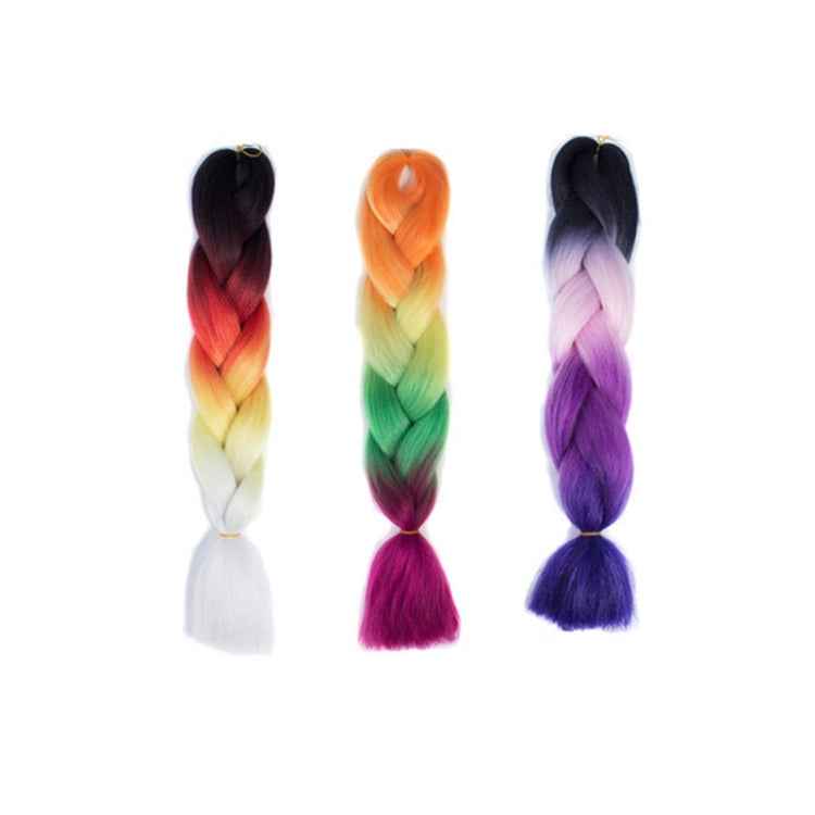 Fashion Color Gradient Individual Braid Wigs Chemical Fiber Big Braids, Length: 60cm(25 Black+Red+Yellow+White)
