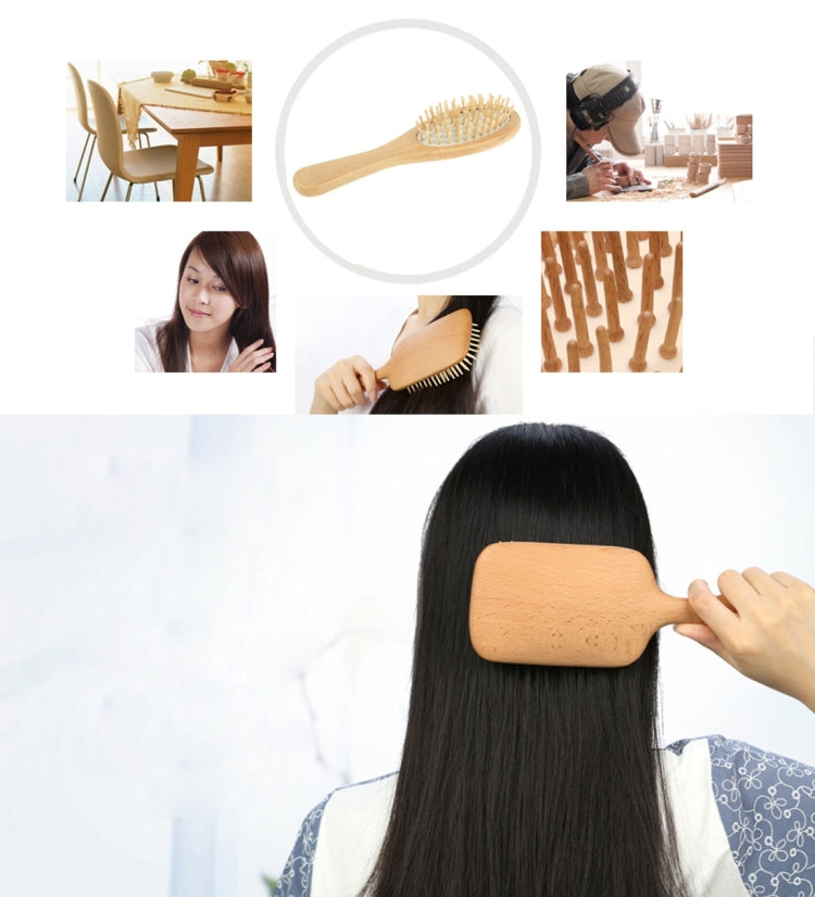 Natural Wooden Massage Hair Comb with Rubber Base & Wooden Brush, Size: Small