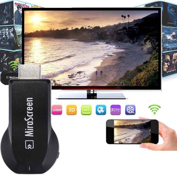 MiraScreen WiFi Display Dongle / Miracast Airplay DLNA Display Receiver Dongle Wireless Mirroring Screen Device with 2 in 1 USB Cable