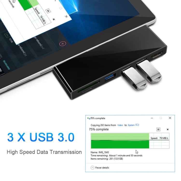 ROCKETEK SK-S4H 3 x USB 3.0 + HDMI + SD / TF Memory Card Reader HUB 4K HDMI Adapter