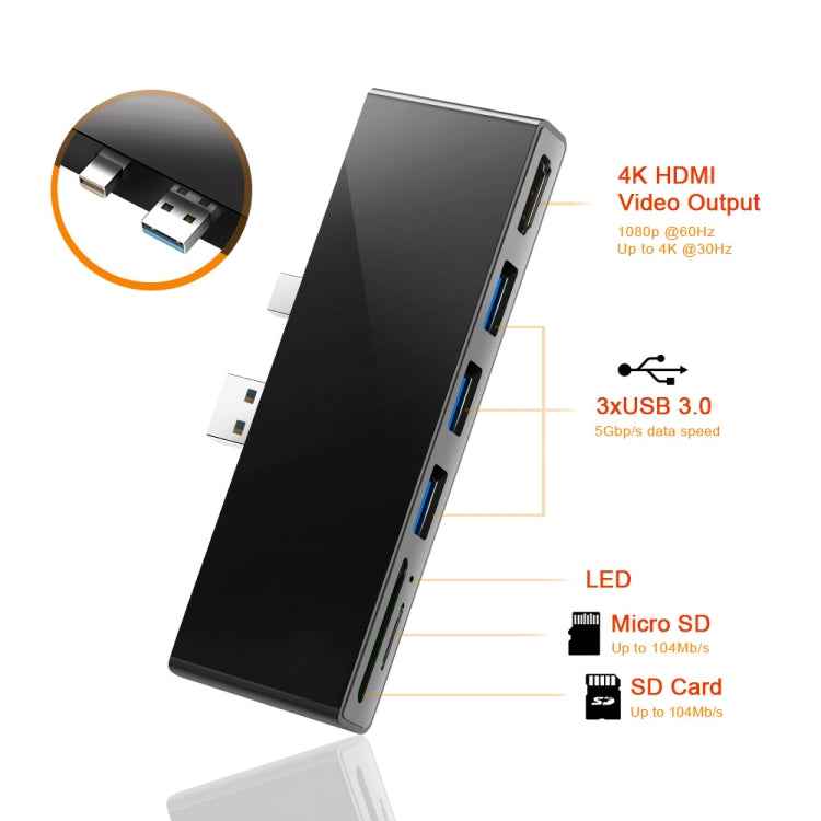 ROCKETEK SK-S5H 3 x USB 3.0 + HDMI + SD / TF Memory Card Reader HUB 4K HDMI Adapter