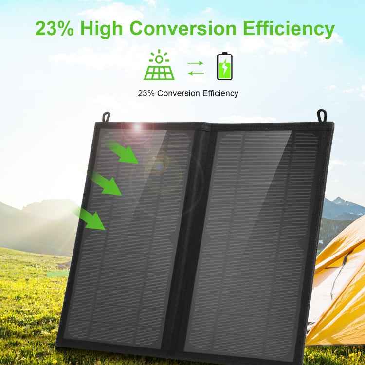 HAWEEL 12W 2 Panels Foldable Solar Panel Charger Bag with 5V / 3.1A Max Dual USB Ports, Support QC3.0 and AFC