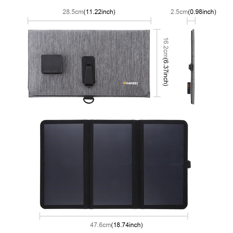 HAWEEL 21W Ultrathin 3-Fold Foldable 5V / 3A Solar Panel Charger with Dual USB Ports, Support QC3.0 and AFC