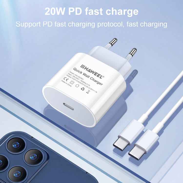 HAWEEL PD 20W Single USB-C / Type-C Interface QC Travel Charger, Support Full QC Protocol, EU Plug