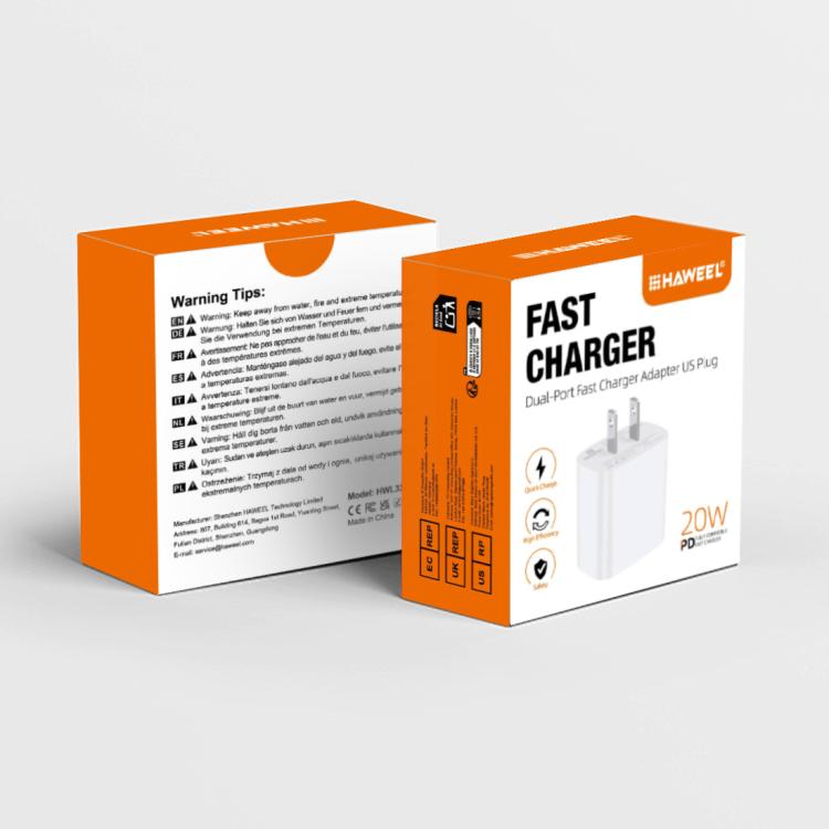 HAWEEL 20W Dual-Port Fast Charger Adapter, US Plug, Dual-Port Charger US Plug