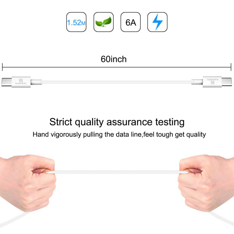 HAWEEL 100W USB-C / Type-C to USB-C / Type-C Fast Charging Data Cable, Length: 1.52m, Type-C to Type-C 1.52m