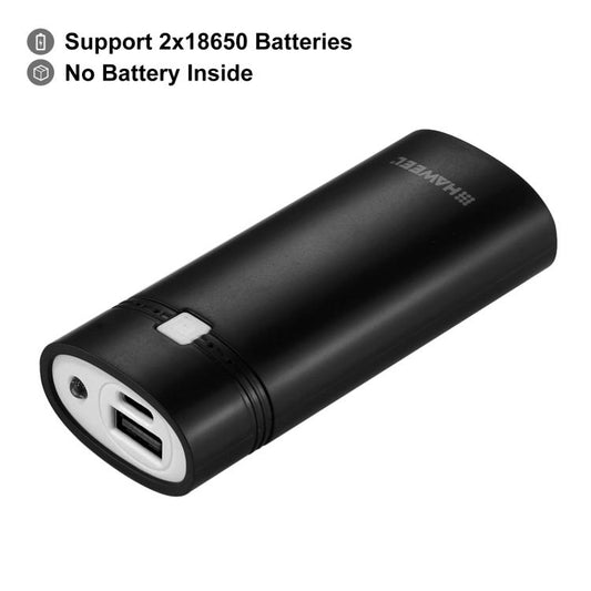 HAWEEL DIY 2x 18650 Battery (Not Included) 5600mAh Power Bank Shell Box with USB Output & Indicator, DIY 2 Batteries(Black)