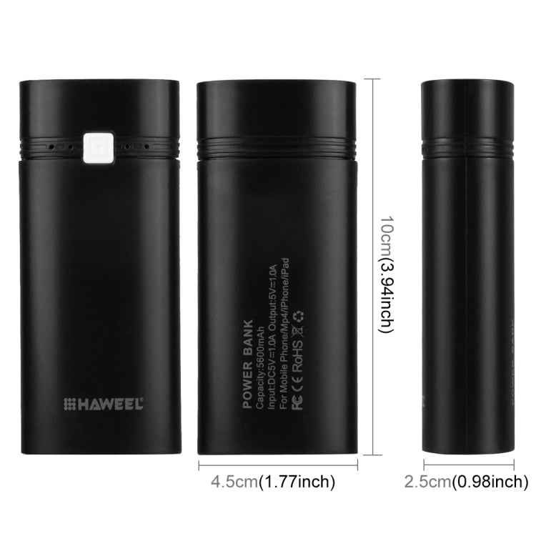 HAWEEL DIY 2x 18650 Battery (Not Included) 5600mAh Power Bank Shell Box with USB Output & Indicator
