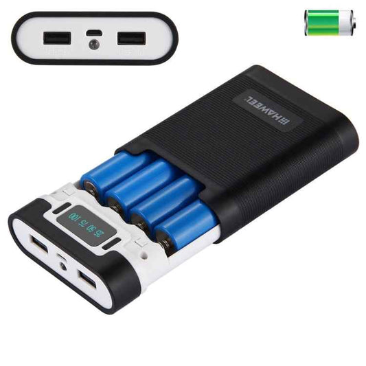 HAWEEL DIY 4 x 18650 Battery (Not Included) 10000mAh Power Bank Shell Box with 2 x USB Output & Display for iPhone, Galaxy, Sony, HTC, Google, Huawei, Xiaomi, Lenovo and other Smartphones