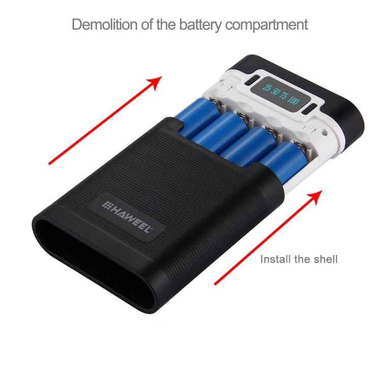 HAWEEL DIY 4 x 18650 Battery (Not Included) 10000mAh Power Bank Shell Box with 2 x USB Output & Display for iPhone, Galaxy, Sony, HTC, Google, Huawei, Xiaomi, Lenovo and other Smartphones