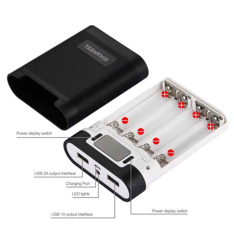 HAWEEL DIY 4 x 18650 Battery (Not Included) 10000mAh Power Bank Shell Box with 2 x USB Output & Display for iPhone, Galaxy, Sony, HTC, Google, Huawei, Xiaomi, Lenovo and other Smartphones