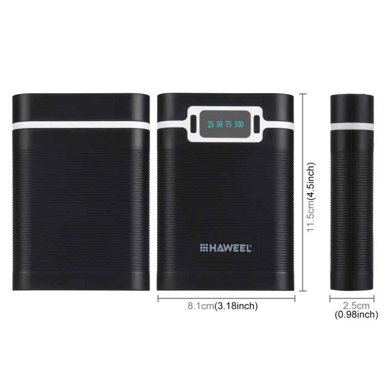 HAWEEL DIY 4 x 18650 Battery (Not Included) 10000mAh Power Bank Shell Box with 2 x USB Output & Display for iPhone, Galaxy, Sony, HTC, Google, Huawei, Xiaomi, Lenovo and other Smartphones