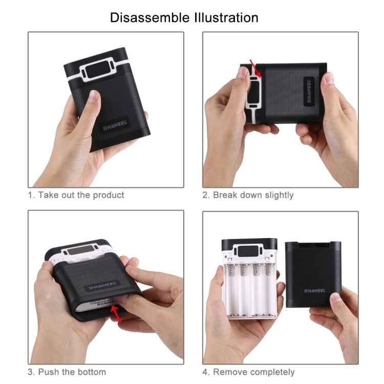 HAWEEL DIY 4 x 18650 Battery (Not Included) 10000mAh Power Bank Shell Box with 2 x USB Output & Display for iPhone, Galaxy, Sony, HTC, Google, Huawei, Xiaomi, Lenovo and other Smartphones