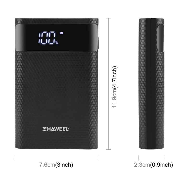 HAWEEL DIY 4x 18650 Battery (Not Included) 12000mAh Dual-way QC Charger Power Bank Shell Box with 2x USB Output & Display,  Support QC 2.0 / QC 3.0 / FCP / SFCP /  AFC / MTK / BC 1.2 / PD