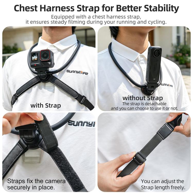 Sunnylife Magnetic POV Neck Mount Hand Free Video Vlog Neck Adjustable Selfie Holder with Body Strap For Insta360 X4 Air / X5 / Ace Pro 2 / 1 / Ace, For Insta360 X4 Air / X5 / Ace Pro 2 / 1 / Ace