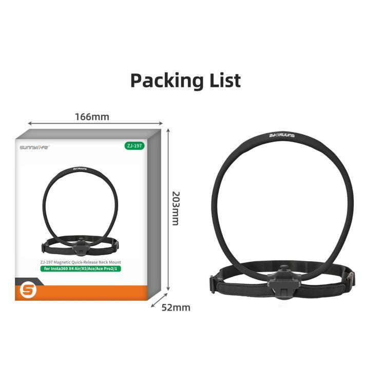 Sunnylife Magnetic POV Neck Mount Hand Free Video Vlog Neck Adjustable Selfie Holder with Body Strap For Insta360 X4 Air / X5 / Ace Pro 2 / 1 / Ace, For Insta360 X4 Air / X5 / Ace Pro 2 / 1 / Ace