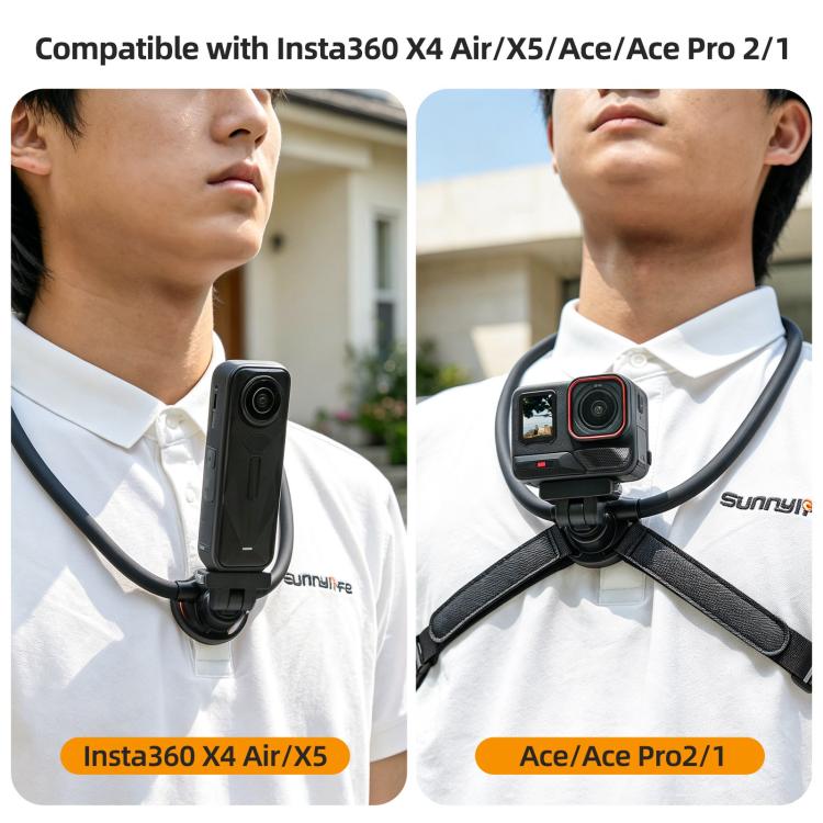 Sunnylife Magnetic POV Neck Mount Hand Free Video Vlog Neck Adjustable Selfie Holder with Body Strap For Insta360 X4 Air / X5 / Ace Pro 2 / 1 / Ace, For Insta360 X4 Air / X5 / Ace Pro 2 / 1 / Ace