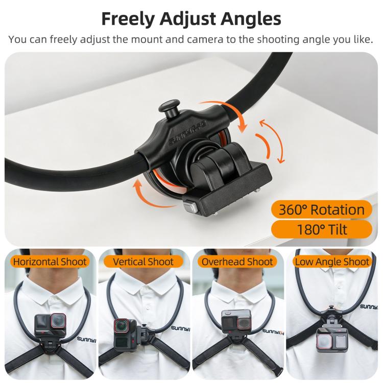 Sunnylife Magnetic POV Neck Mount Hand Free Video Vlog Neck Adjustable Selfie Holder with Body Strap For Insta360 X4 Air / X5 / Ace Pro 2 / 1 / Ace, For Insta360 X4 Air / X5 / Ace Pro 2 / 1 / Ace