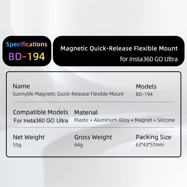 For Insta360 GO Ultra Sunnylife Magnetic Quick-Release Flexible Mount Series 360 Strap Wrap Band Mount Bike Tube Clip Holder, For Insta360 GO Ultra