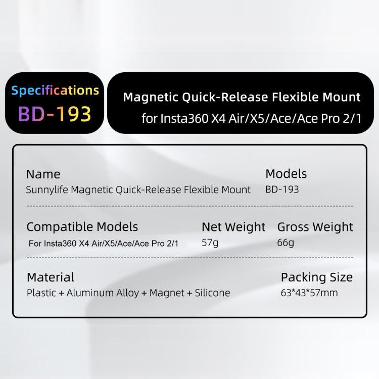 Sunnylife Magnetic Quick-Release Flexible Mount Series 360 Strap Wrap Band Mount Bike Tube Clip Holder For Insta360 X4 Air / X5 / Ace / Ace Pro 2 / 1, For Insta360 X4 Air / X5 / Ace / Ace Pro 2 / 1