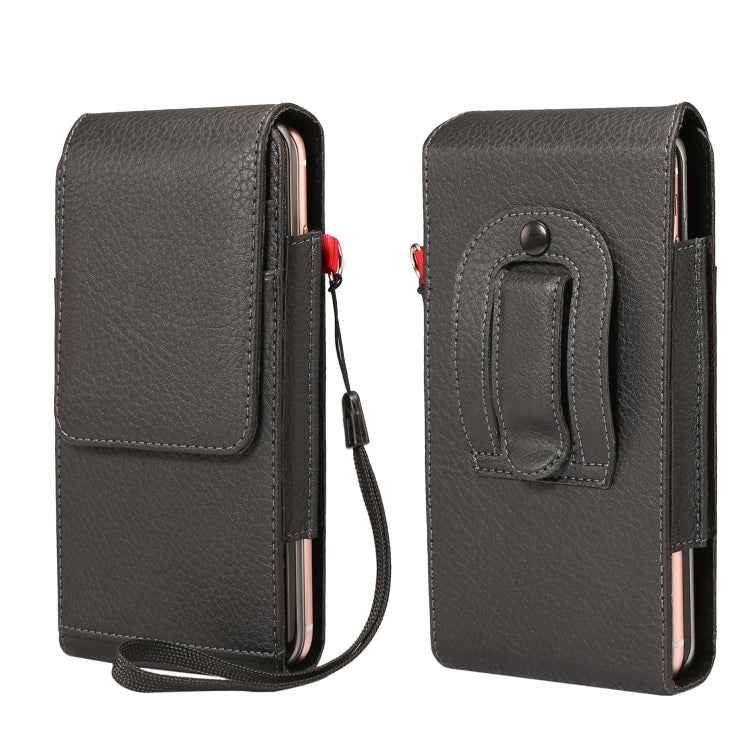 For 6.7 inch and Below Phones Litchi Texture Multifunctional Universal Vertical Flip Upright Double Lattice PU Leather Case Waist Bag with Card Slot & Belt Clip & Lanyard