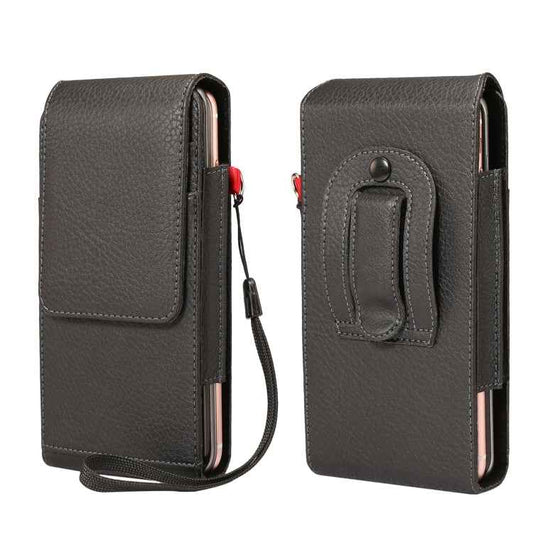 For 6.7 inch and Below Phones Litchi Texture Multifunctional Universal Vertical Flip Upright Double Lattice PU Leather Case Waist Bag with Card Slot & Belt Clip & Lanyard