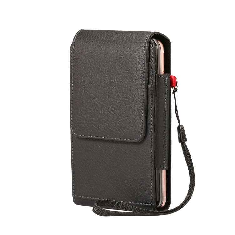 For 6.7 inch and Below Phones Litchi Texture Multifunctional Universal Vertical Flip Upright Double Lattice PU Leather Case Waist Bag with Card Slot & Belt Clip & Lanyard