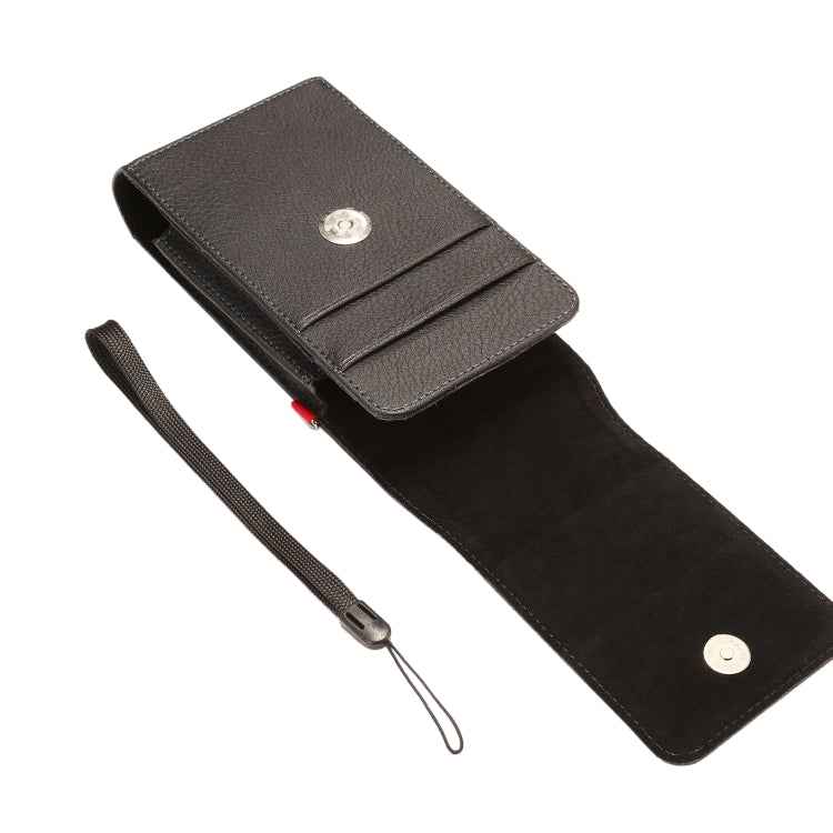 For 6.7 inch and Below Phones Litchi Texture Multifunctional Universal Vertical Flip Upright Double Lattice PU Leather Case Waist Bag with Card Slot & Belt Clip & Lanyard