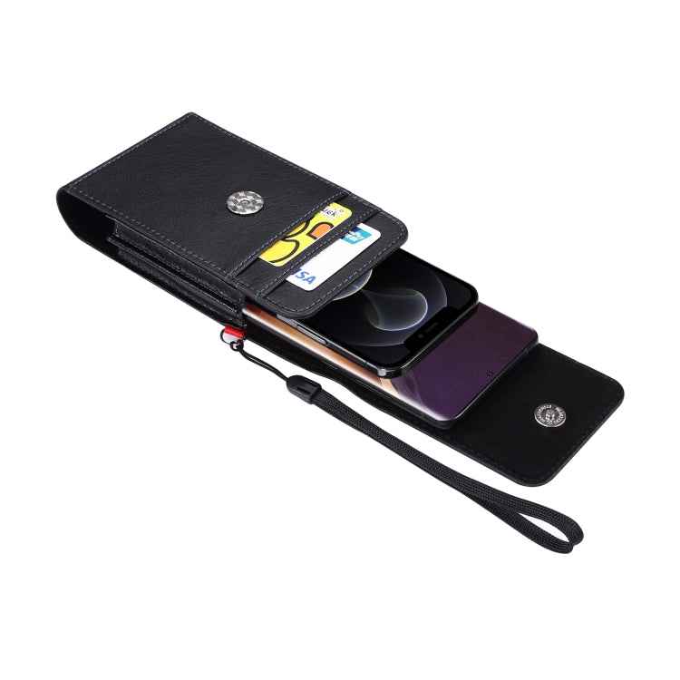 For 6.7 inch and Below Phones Litchi Texture Multifunctional Universal Vertical Flip Upright Double Lattice PU Leather Case Waist Bag with Card Slot & Belt Clip & Lanyard