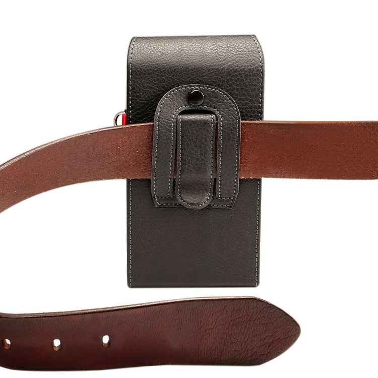For 6.7 inch and Below Phones Litchi Texture Multifunctional Universal Vertical Flip Upright Double Lattice PU Leather Case Waist Bag with Card Slot & Belt Clip & Lanyard