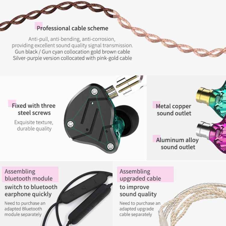 KZ ZSN Circle Iron Moving Iron Quad-core Wired Control In-ear Mega Bass HiFi Earphone with Microphone