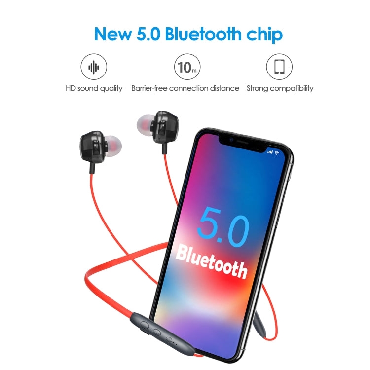 BH-I37 Bluetooth 5.0 Wire-controlled Bluetooth Earphone Built-in High-fidelity Microphone, Support Call, Red