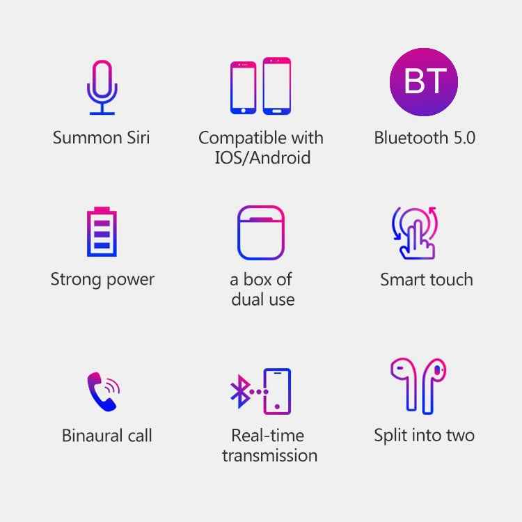 i9 Touch Wireless TWS Sport Bilateral Stereo Bluetooth 5.0 Headset with Charging Box, Touch Version