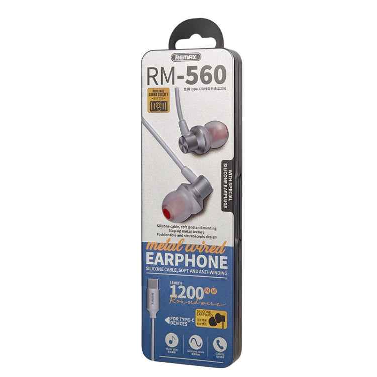 REMAX RM-560 Type-C In-Ear Stereo Metal Music Earphone with Wire Control + MIC, Support Hands-free, Not For Samsung Phones