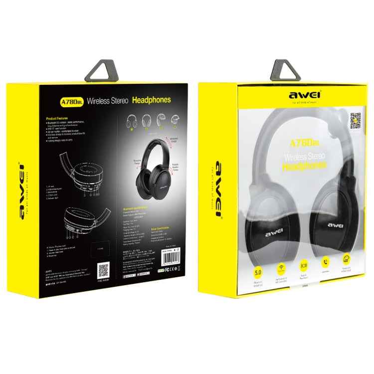awei A780BL Bluetooth 5.0 Foldable Bass Wireless Bluetooth Headphone with 3.5mm Aux Jack