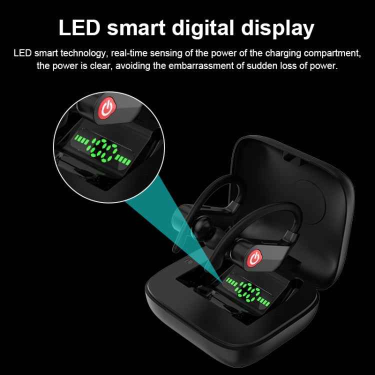 Q83 Wireless Ear-mounted Sports Bluetooth Earphone with Charging Box, Supports Three-screen LED Power Display & Power Bank