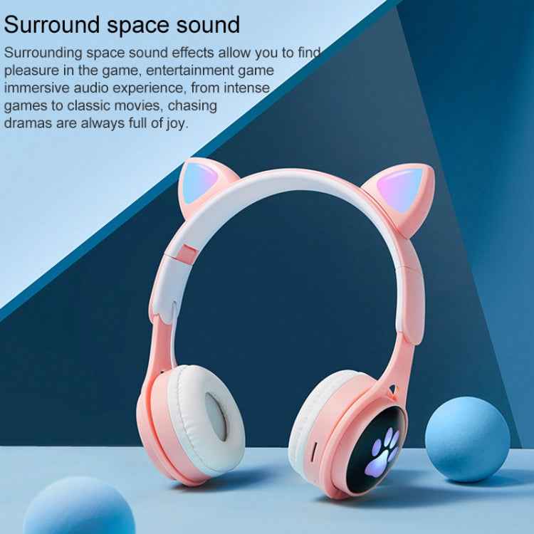 B30 Cat Paw Cat Ears Colorful Luminous Foldable Bluetooth Headset with 3.5mm Jack & TF Card Slot