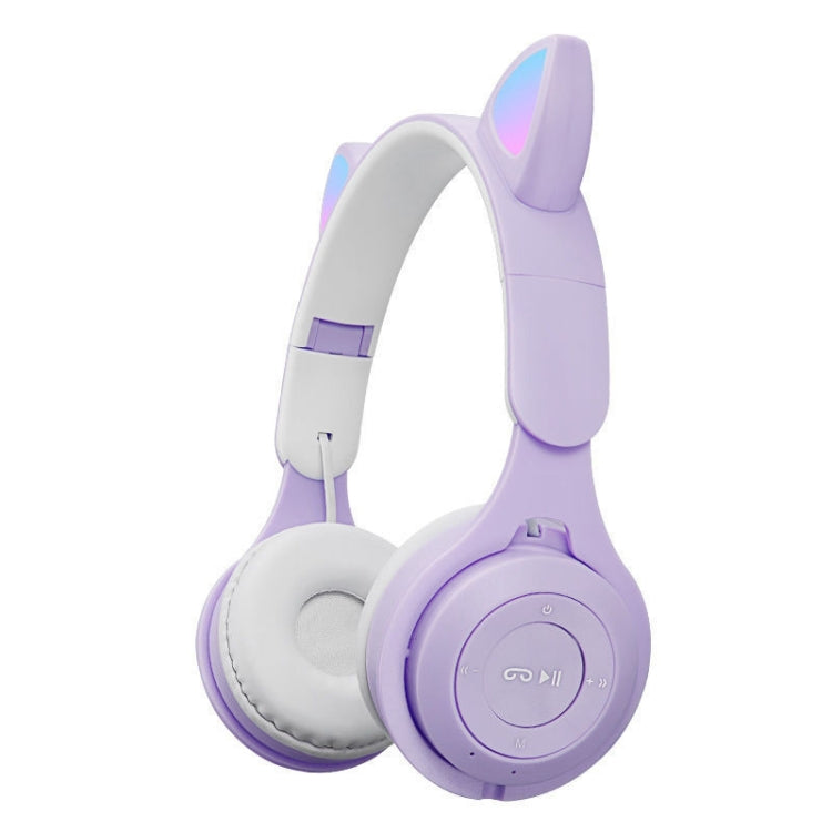 M6 Luminous Cat Ears Two-color Foldable Bluetooth Headset with 3.5mm Jack & TF Card Slot, Two-color Pink, Two-color Purple, Two-color White