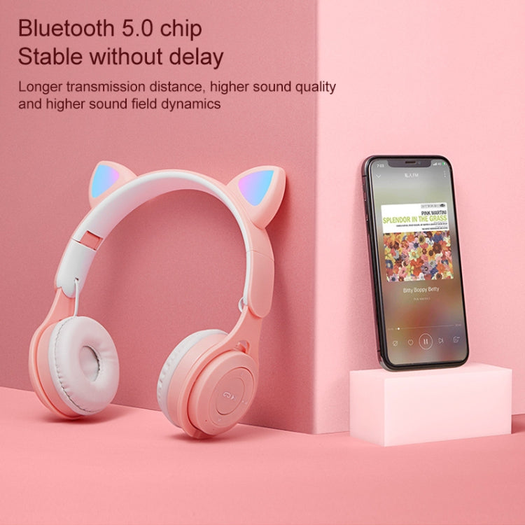 M6 Luminous Cat Ears Two-color Foldable Bluetooth Headset with 3.5mm Jack & TF Card Slot, Two-color Pink, Two-color Purple, Two-color White