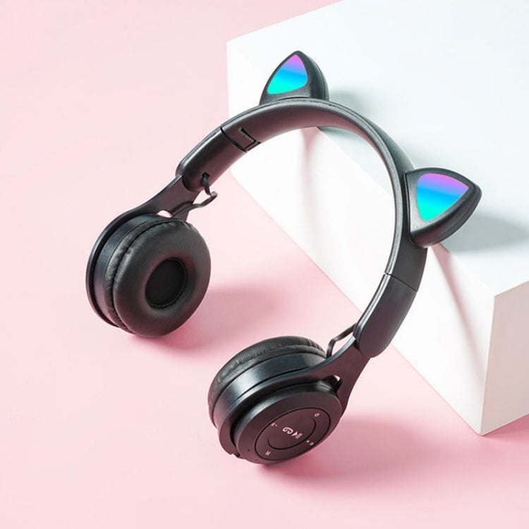 M6 Luminous Cat Ears Pure-color Foldable Bluetooth Headset with 3.5mm Jack & TF Card Slot, Pure-color Blue, Pure-color White, Pure-color Black, Pure-color Pink